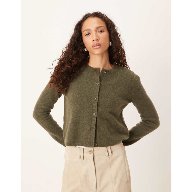 JDY crew neck cardigan with wool in khaki-Green