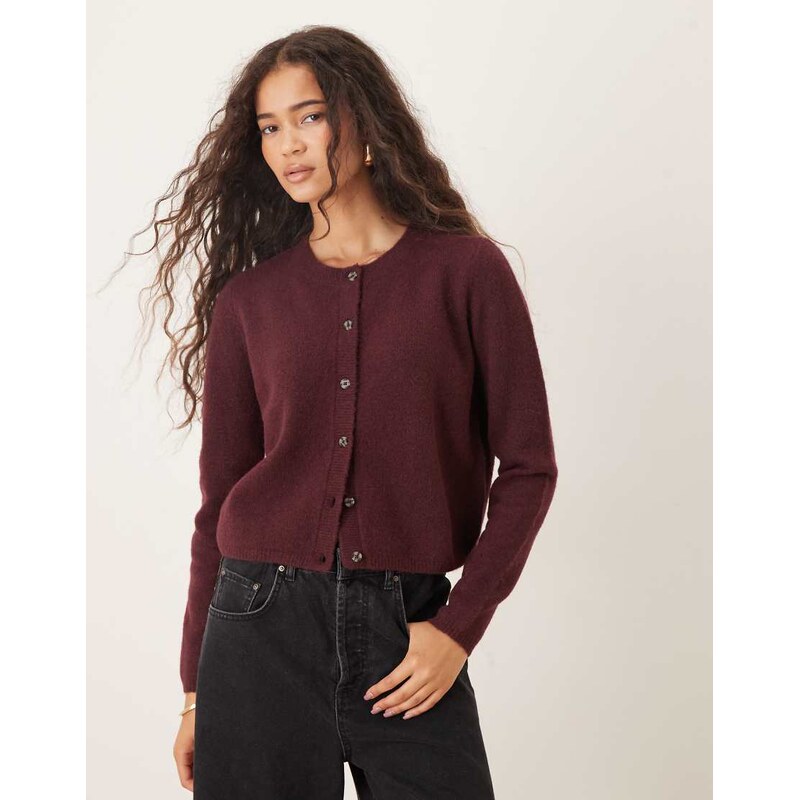 JDY crew neck cardigan with wool in burgundy-Red