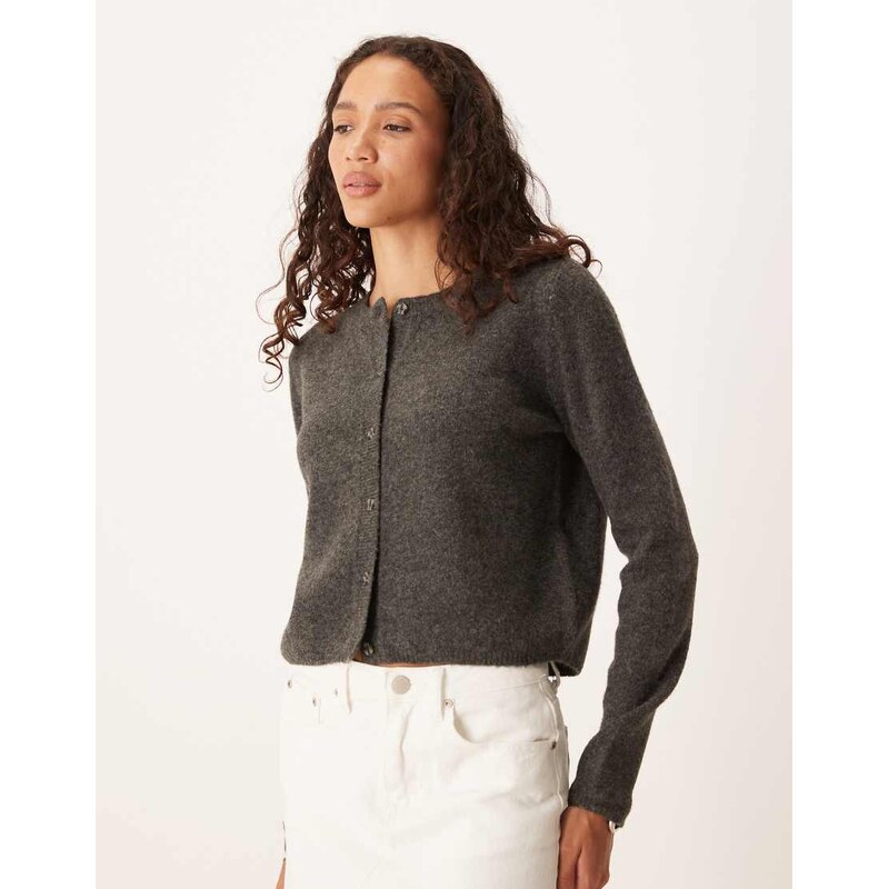 JDY crew neck cardigan with wool in dark grey - GREY