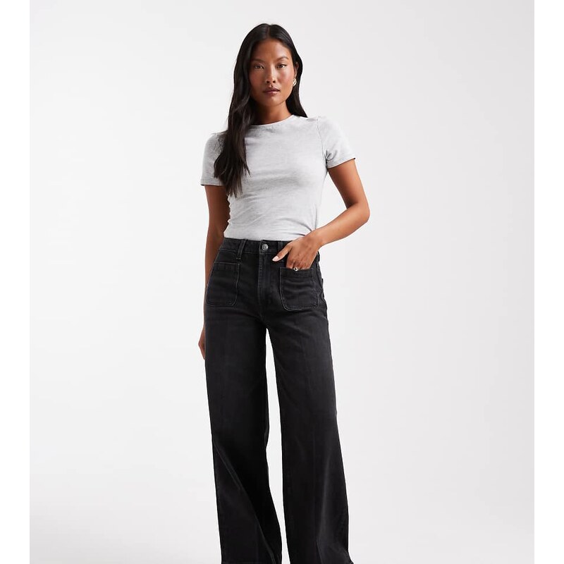 ASOS Petite ASOS DESIGN Petite high waist wide leg jeans with front 115165003