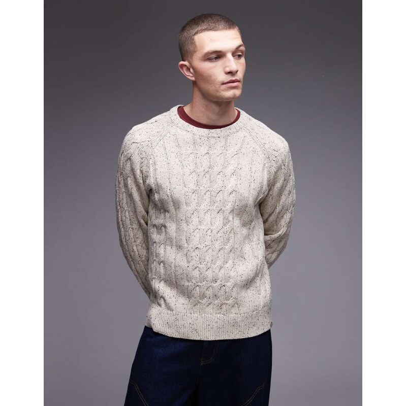 Dickies vanleer heavyweight cable knit jumper in off white