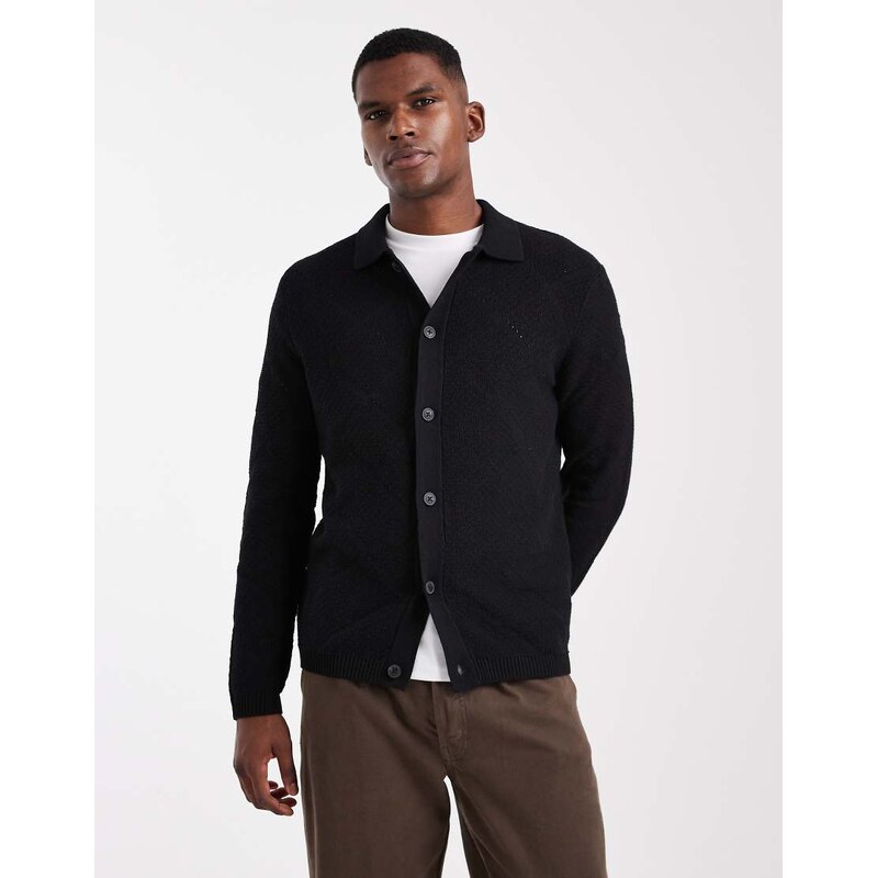 ONLY & SONS diamond textured cardigan in black