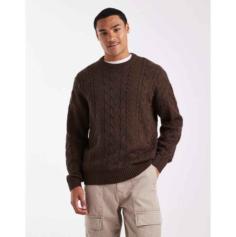 ONLY & SONS relaxed cable knit in dark brown