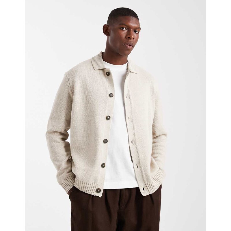 ONLY & SONS regular cardigan in stone-White