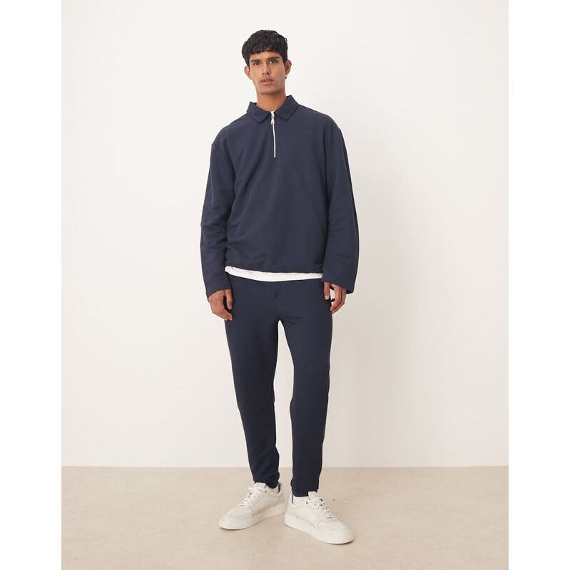 ASOS DESIGN co-ord tapered fit pique jogger in navy-Grey
