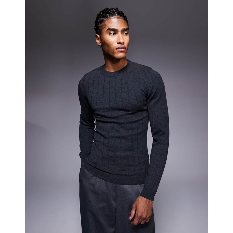 ASOS DESIGN muscle fit long sleeve knitted rib t-shirt in