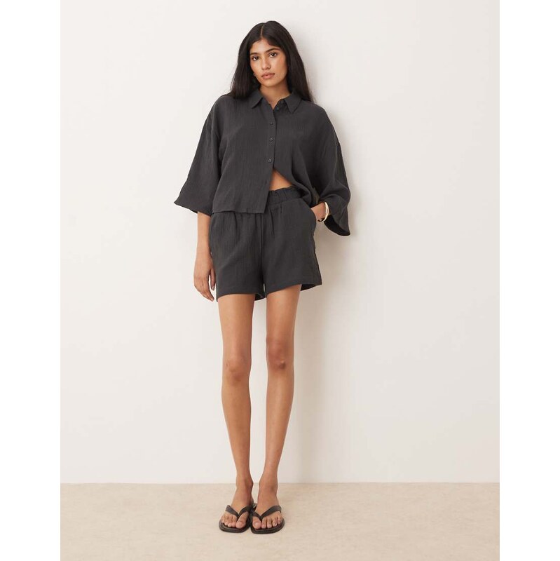 JDY cheesecloth shorts co-ord in charcoal grey 115514016