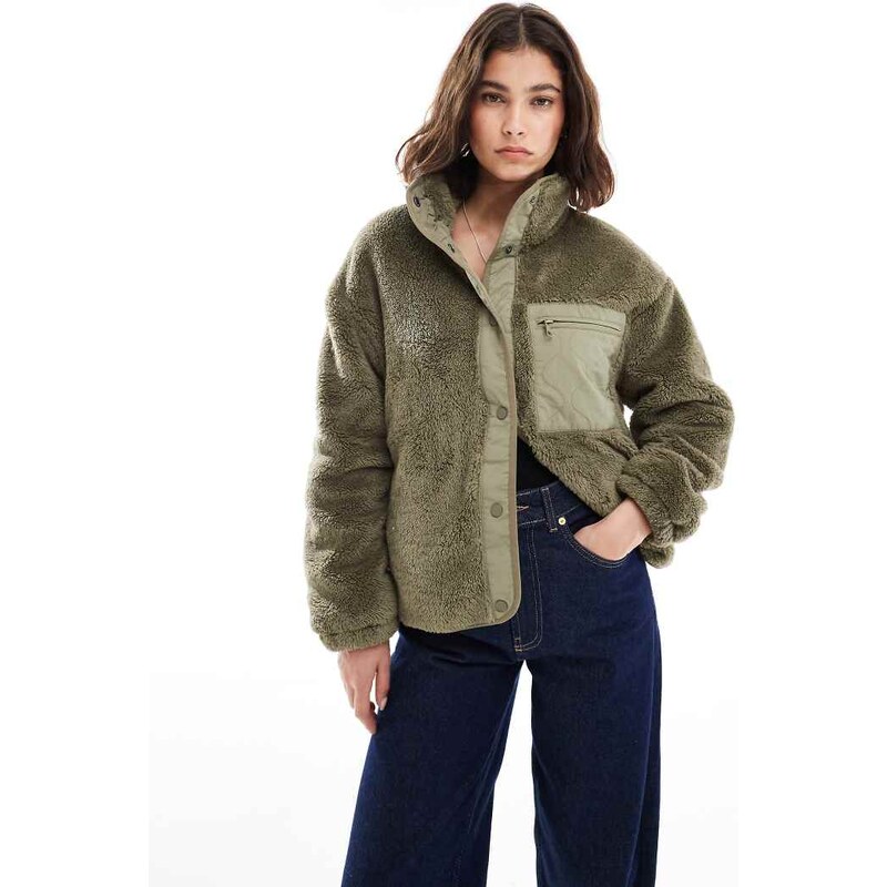 ONLY oversize contrast pocket fleece in sage green 109615320