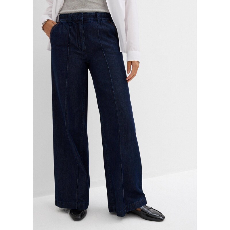 bonprix Džíny Wide Leg, High Waist, Super Soft modrá Žena