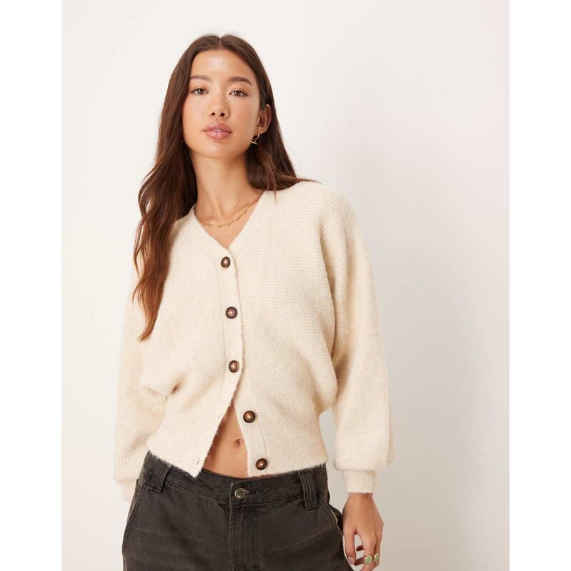 ASOS DESIGN knitted fluffy batwing cardigan in cream-White 113260966