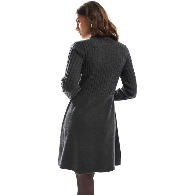 ONLY cable knitted mini skater dress in dark grey