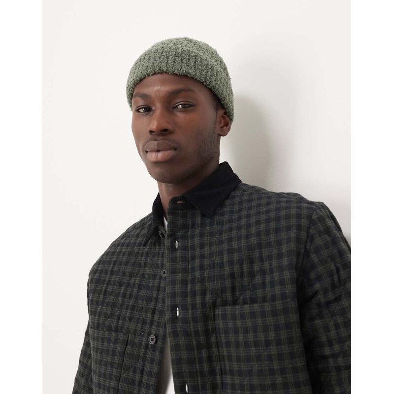 ASOS DESIGN knitted teddy fleece beanie in green