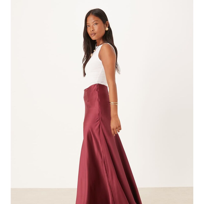 ASOS Petite ASOS DESIGN Petite volume drape satin maxi skirt in 109773985
