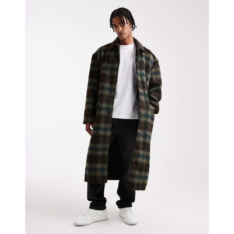 ASOS DESIGN wool look oversized coat in brown check