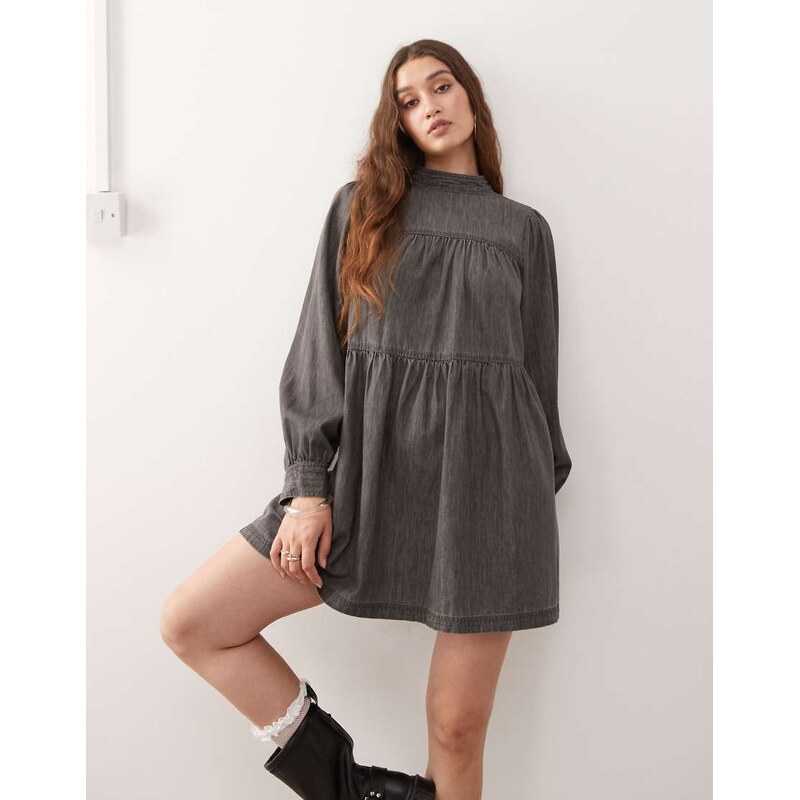 Miss Selfridge long sleeve high neck dress in black wash