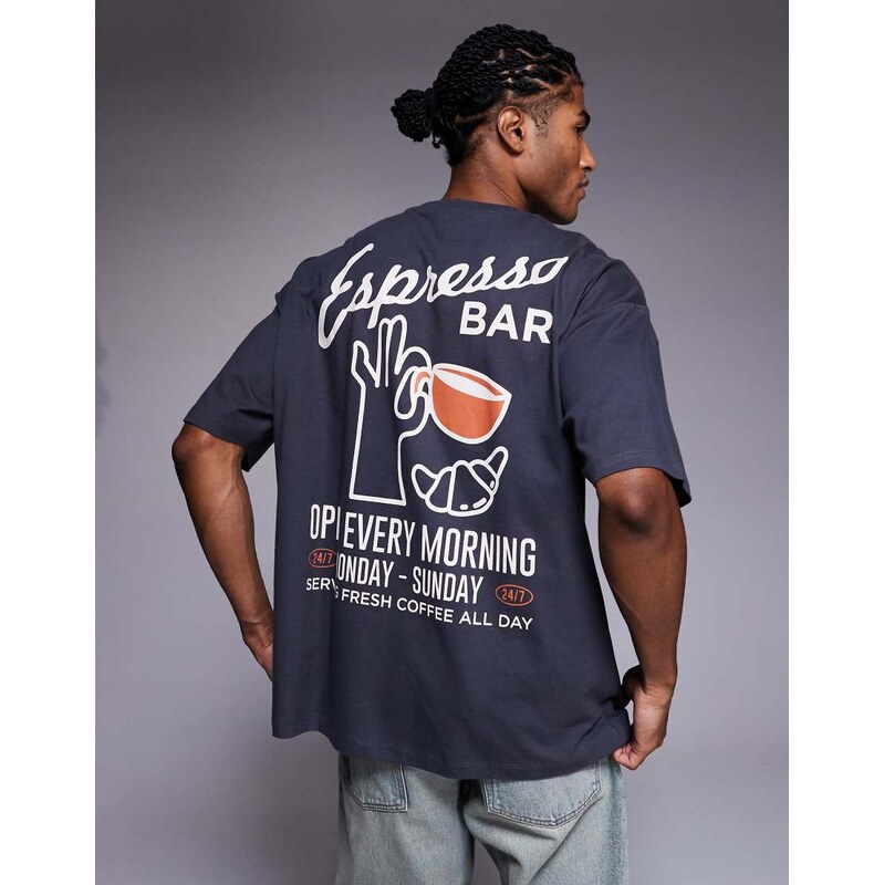 ASOS DESIGN oversized t-shirt with food graphic in charcoal-Grey