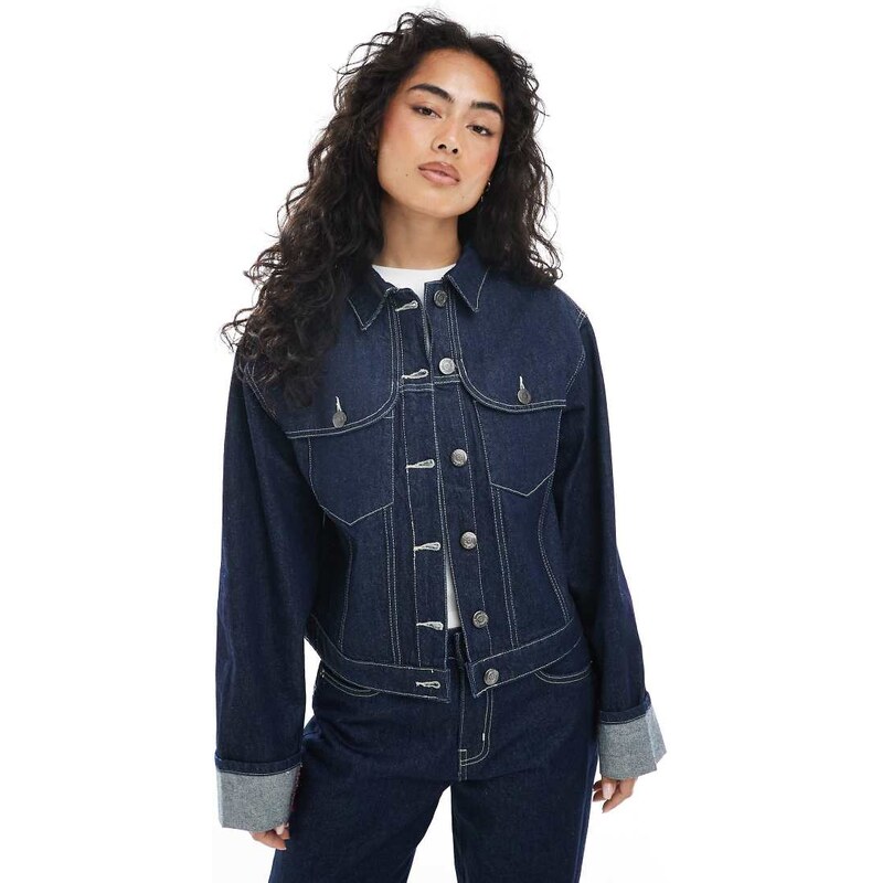 Daisy Street panelled fitted denim jacket in navy indigo co-ord 108809747