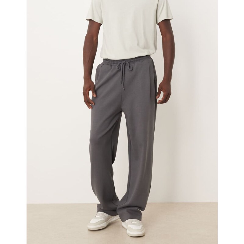 ASOS DESIGN wide leg jogger with pleats in dark grey