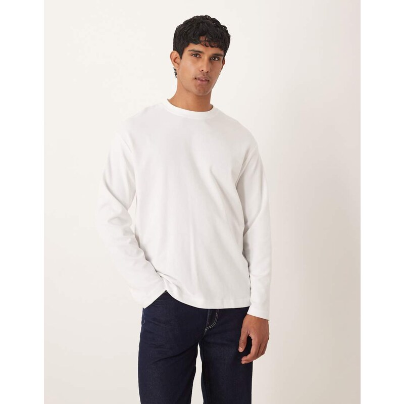Selected heavyweight oversized long sleeve t-shirt in white