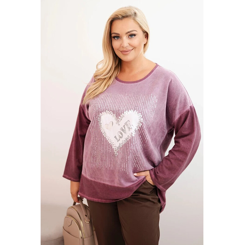 K-Fashion Dámská mikina Plus Size bavlněná s potiskem srdce a