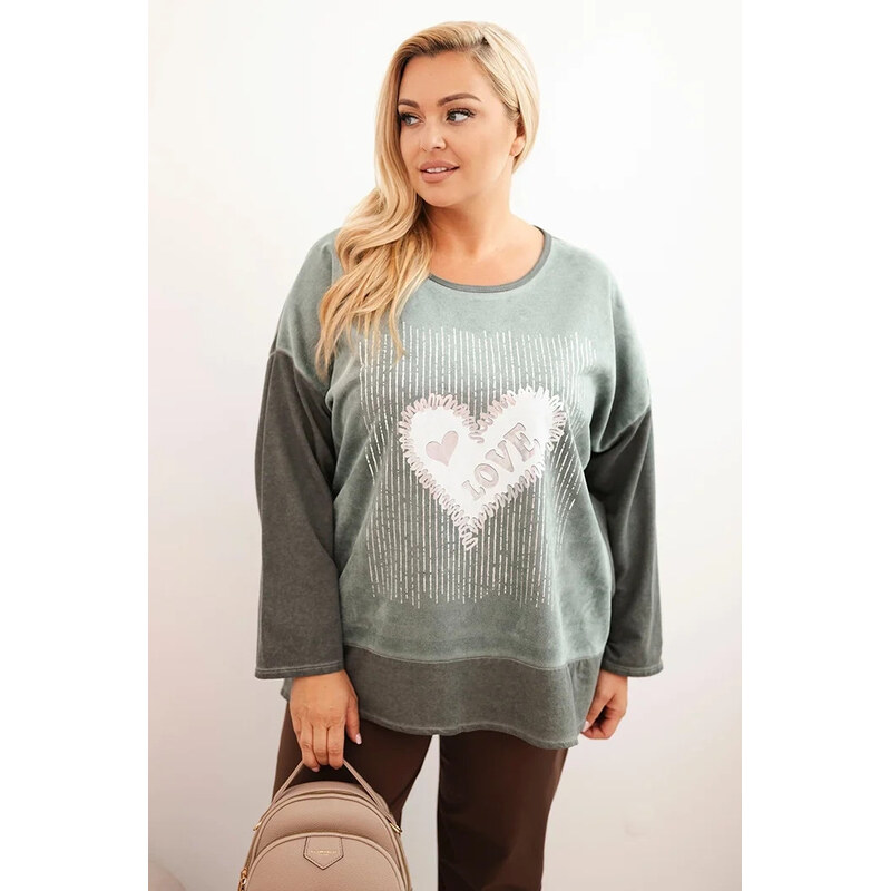 K-Fashion Dámská mikina Plus Size bavlněná s potiskem srdce a