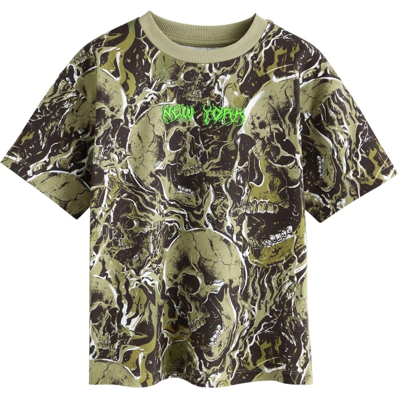 Next Tričko khaki / svítivě zelená / černá / bílá