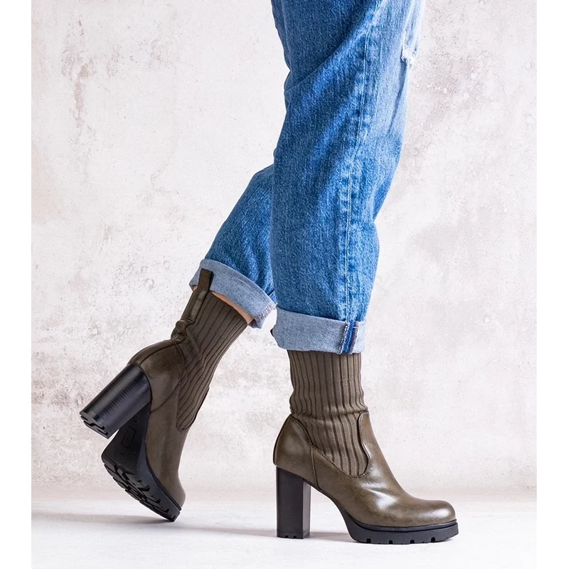 Gemre Green heeled ankle boots made of eco leather Asera