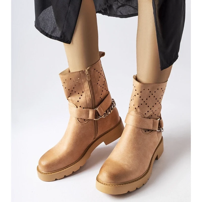 Gemre Beige openwork ankle boots with chain Procopio