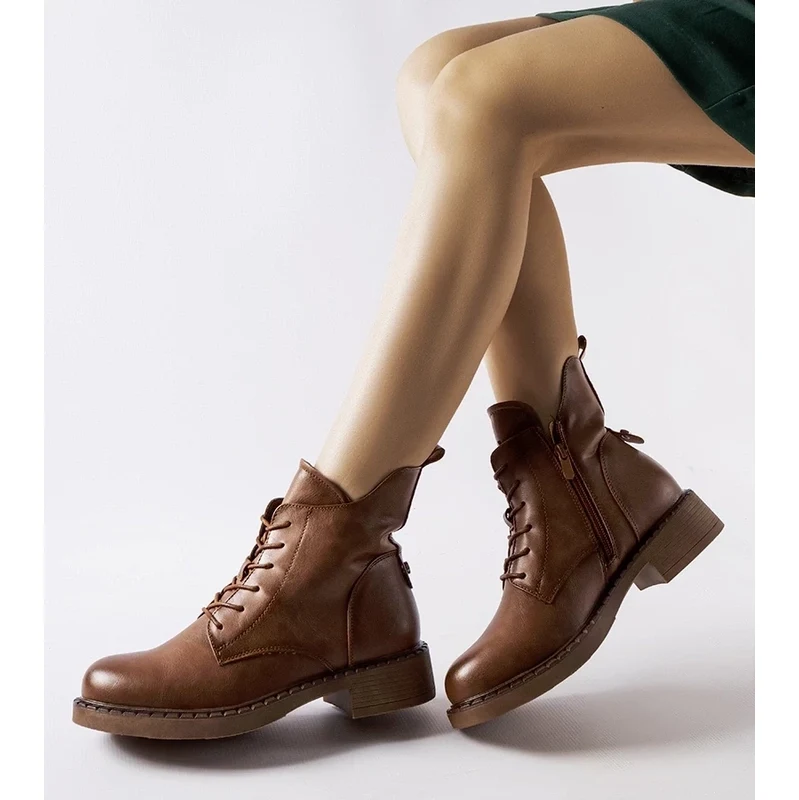 Gemre Brown asymmetrical flat ankle boots Solza