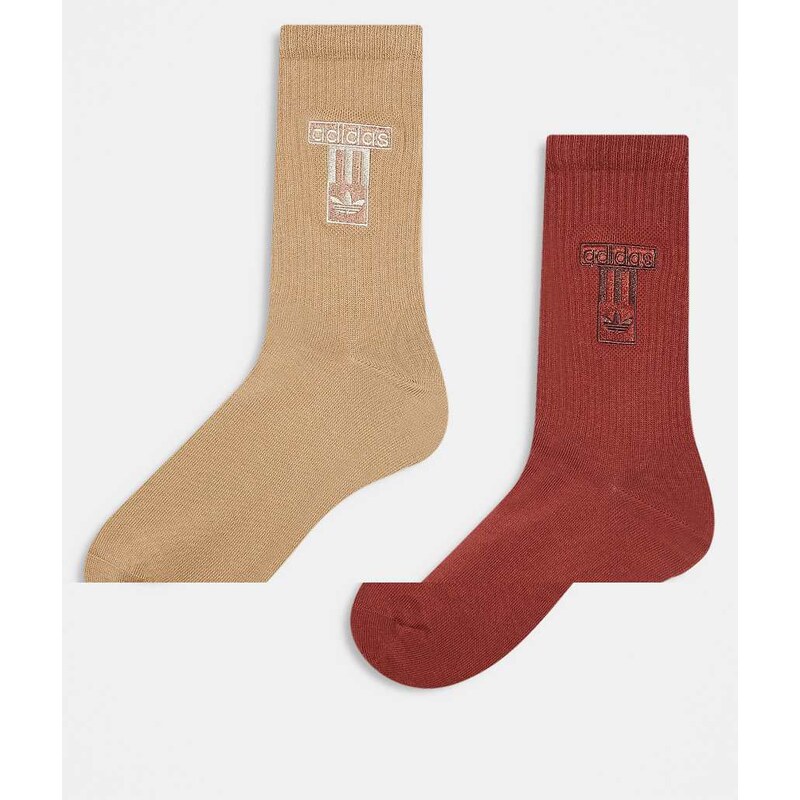adidas Originals adibreak 2 pack crew socks in beige and rust