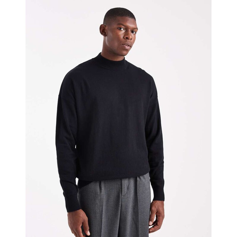 ASOS DESIGN relaxed long sleeve knitted turtle neck t-shirt in black