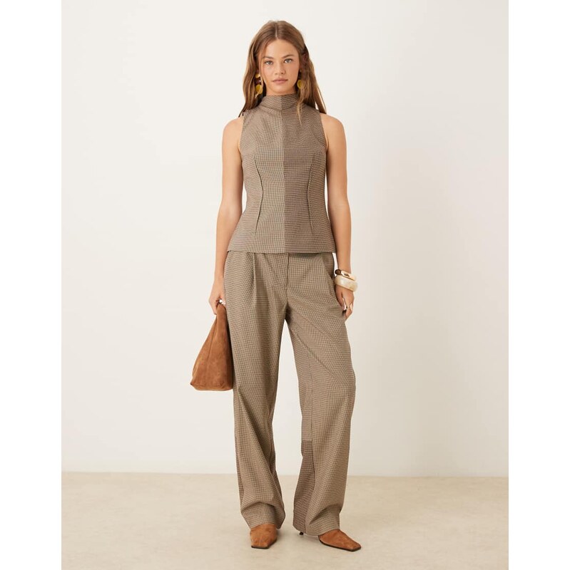 ASOS DESIGN tailored barrel leg trousers co-ord in mixed check-Brown 111082282