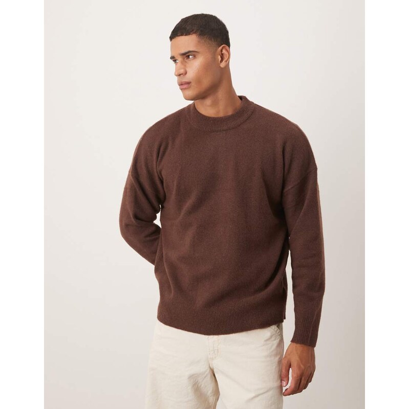 ASOS DESIGN oversized brushed knitted crew neck jumper in brown