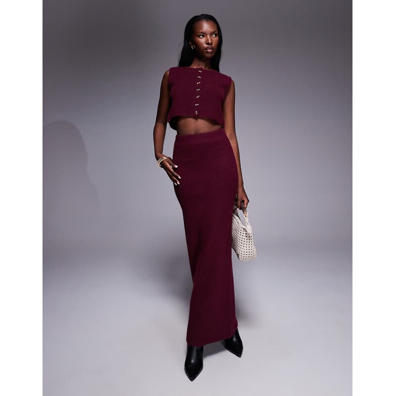 Aria Cove ribbed knit high waisted back split maxi skirt co-ord