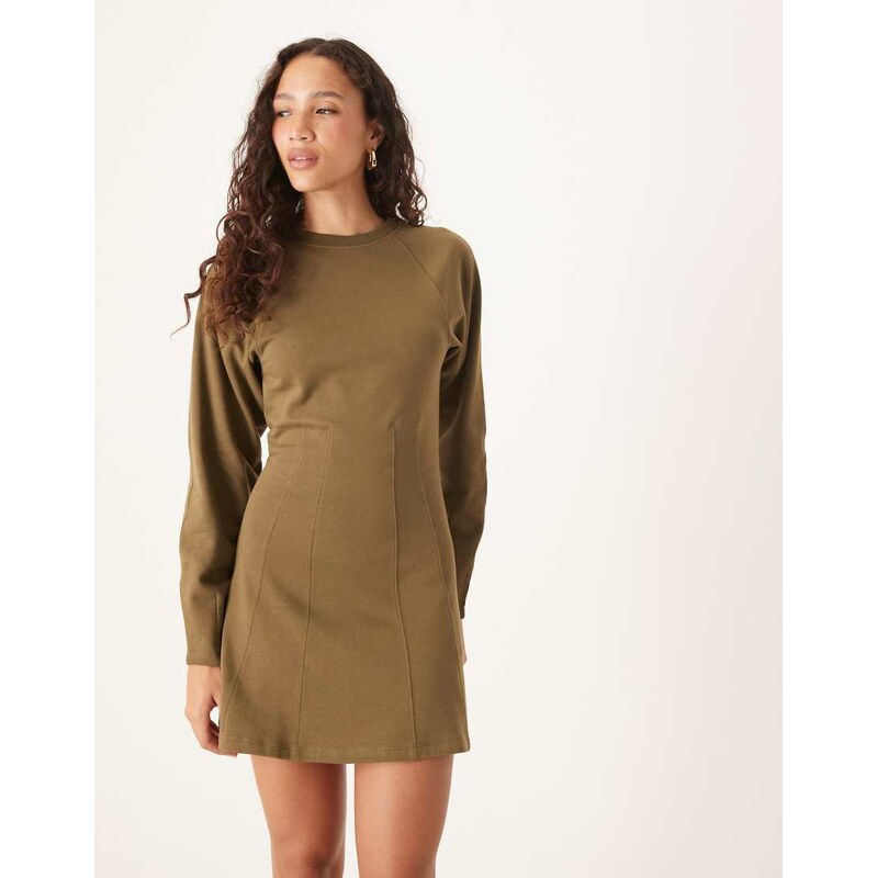 ASOS DESIGN seam detail mini sweat dress in olive-Green
