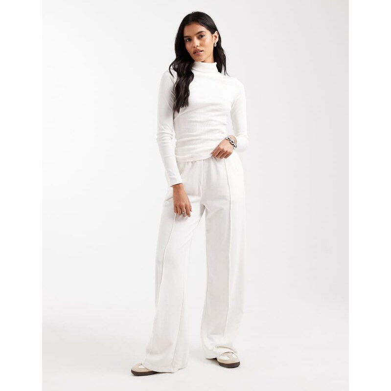 Brave Soul cotton rich straight leg jogger in cream-White