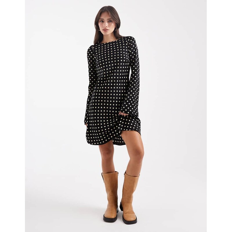Brave Soul long sleeve polka dot mini dress in black 108736812
