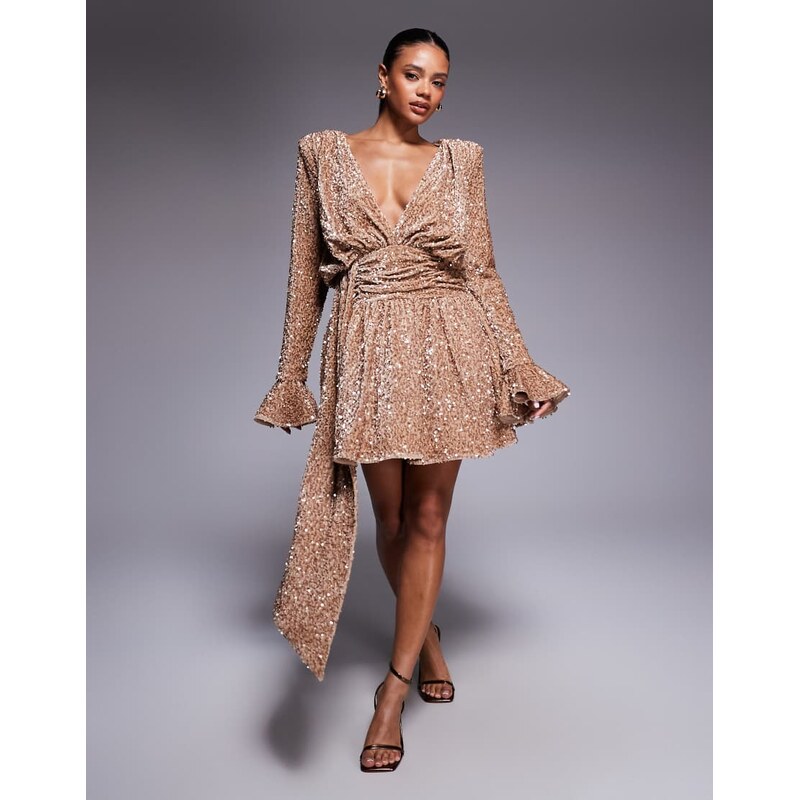 ASOS LUXE sequin velvet drape front mini dress with exaggerated