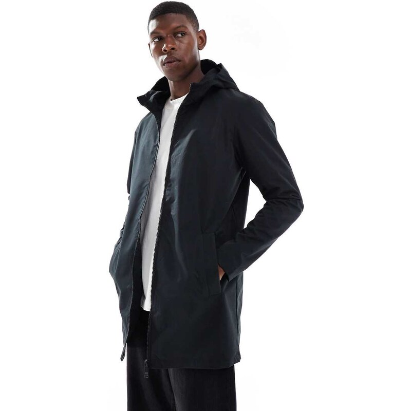 Brave Soul zip through short mac with hood in black