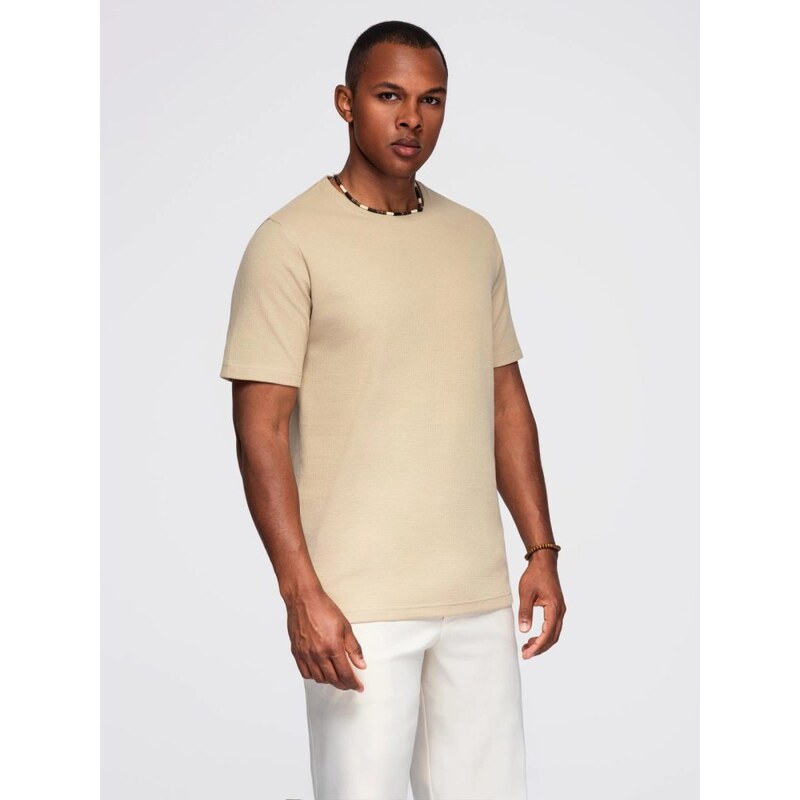 Ombre Clothing Pletené pískové pánske tričko V2 TSCT-0197