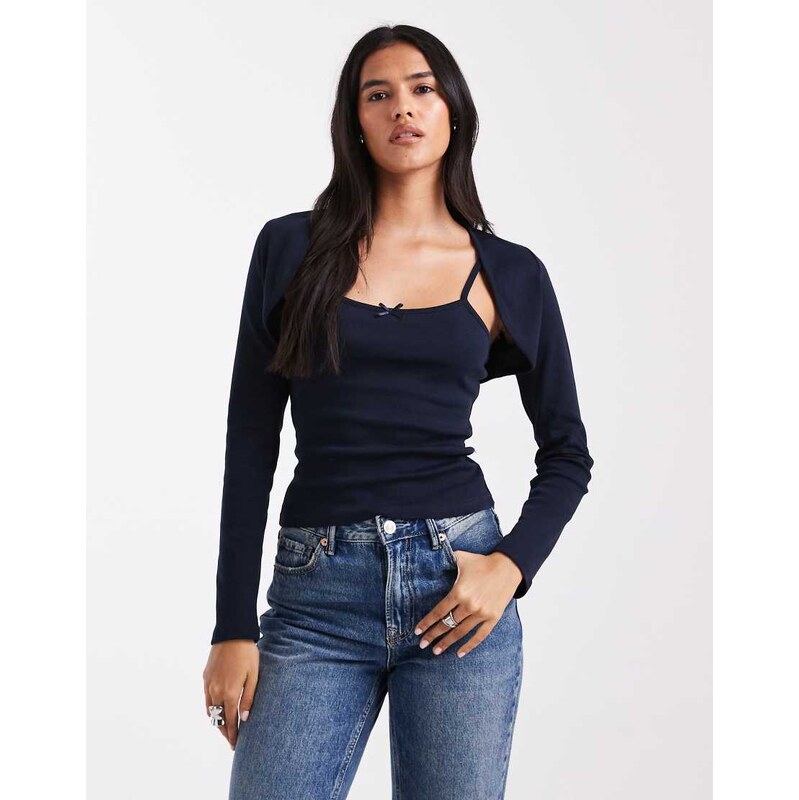 Miss Selfridge 2 in 1 rib shrug cami set in navy 108494595