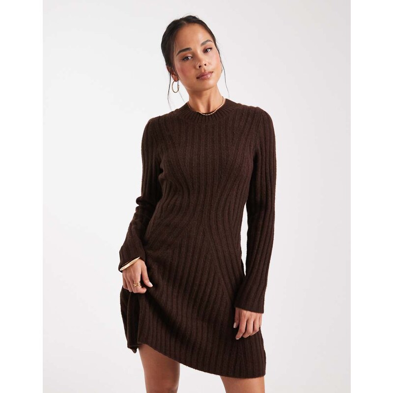 ASOS DESIGN knitted structured mini dress in chocolate-Brown