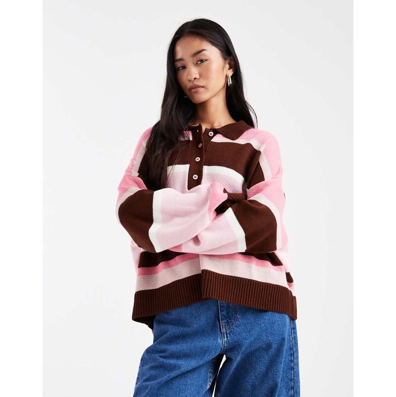ASOS DESIGN knitted polo top in stripe-Multi 108464633