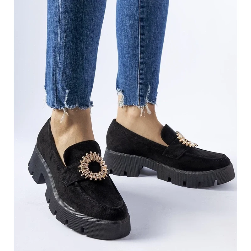 Gemre Black moccasins adorned with a Stanislas buckle