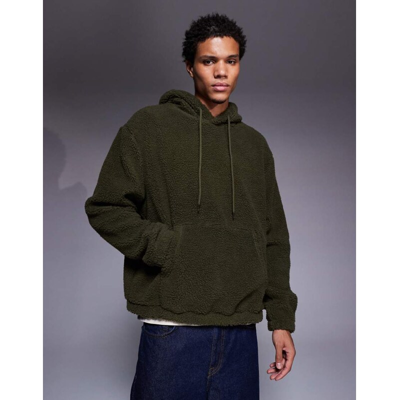 ASOS DESIGN relaxed borg hoodie in dark green