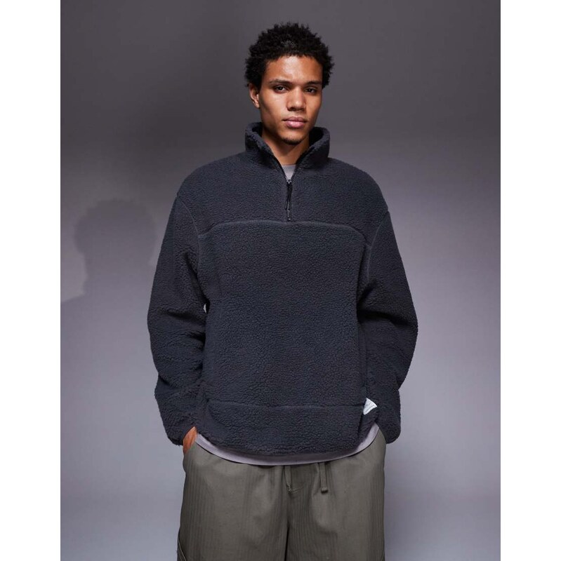ASOS DESIGN relaxed funnel neck borg sweatshirt in grey