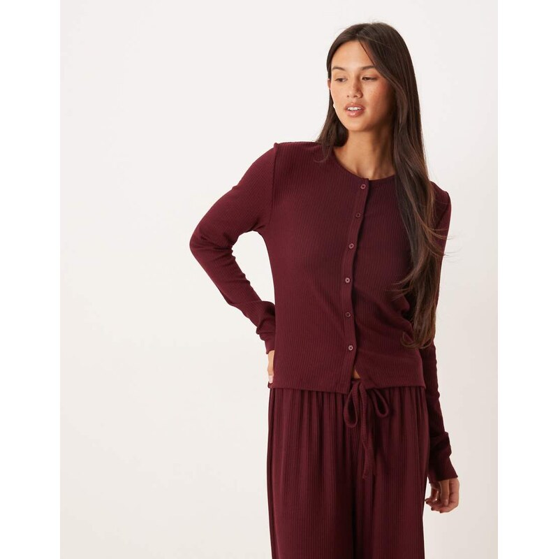 ASOS DESIGN lounge mix & match rib cardigan in burgundy-Red