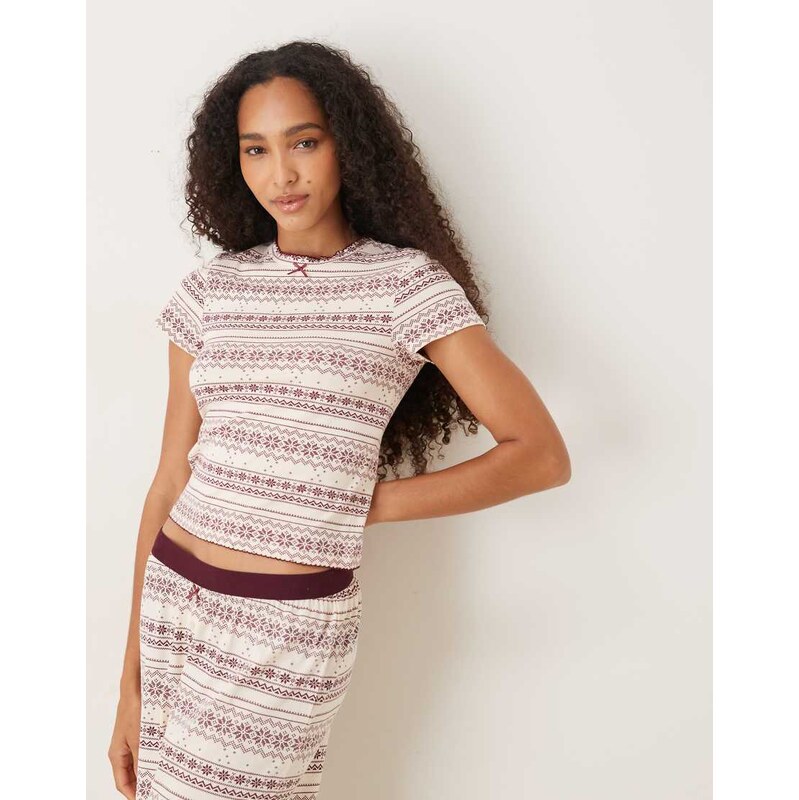 ASOS DESIGN mix & match pyjama baby tee in red fairisle print 115512755