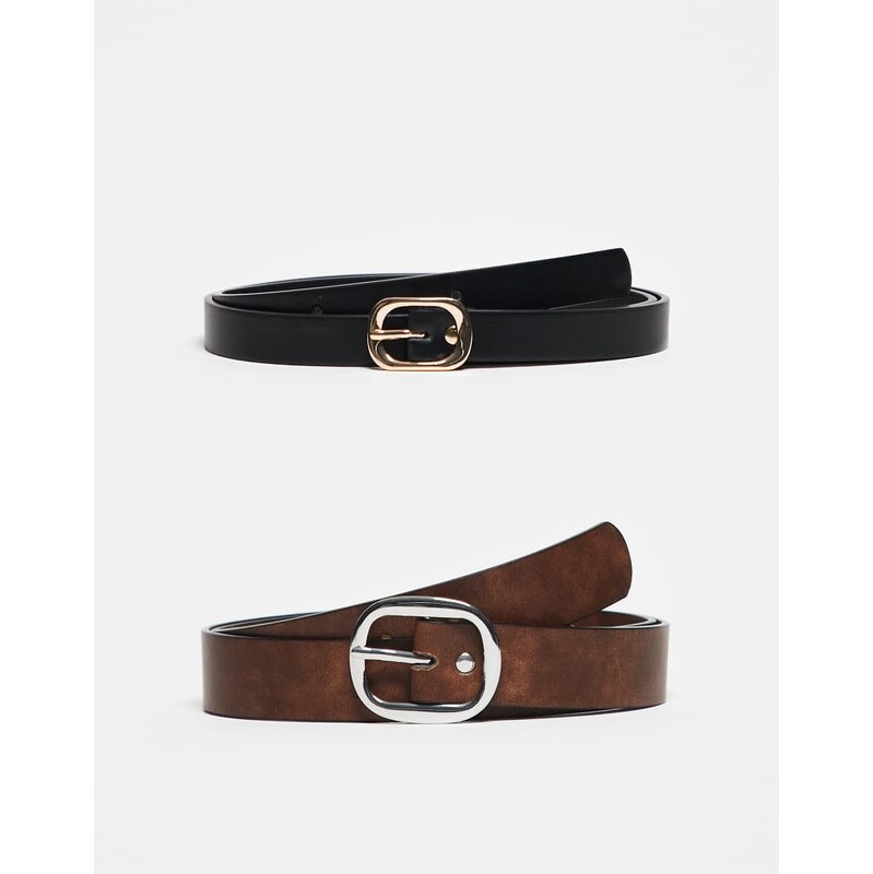 ASOS DESIGN waist and hip 2 pack skinny and wide jeans belt in black 108464527