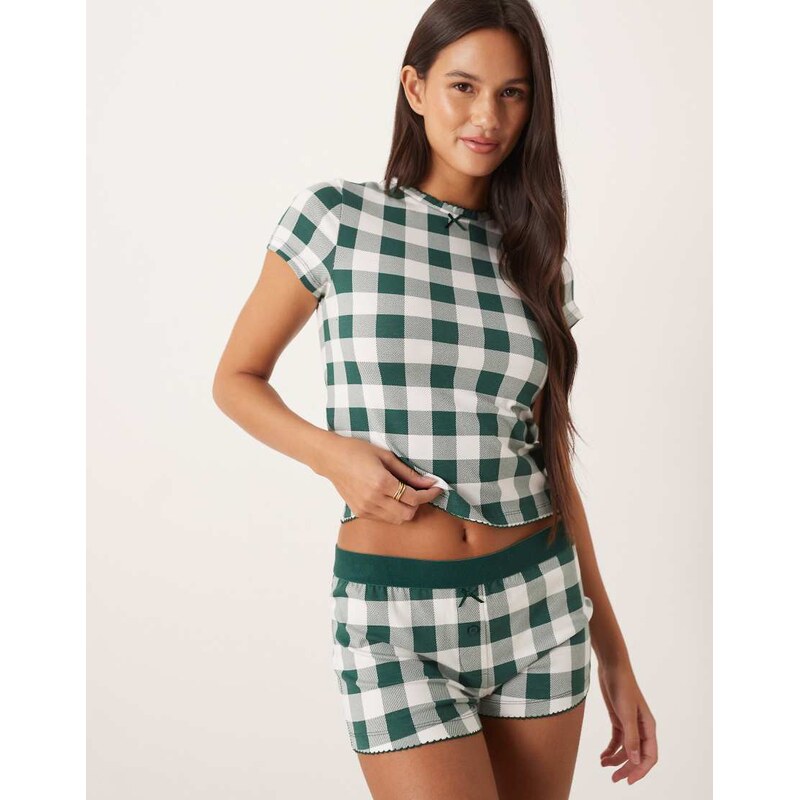 ASOS DESIGN mix & match pyjama baby tee in green check print